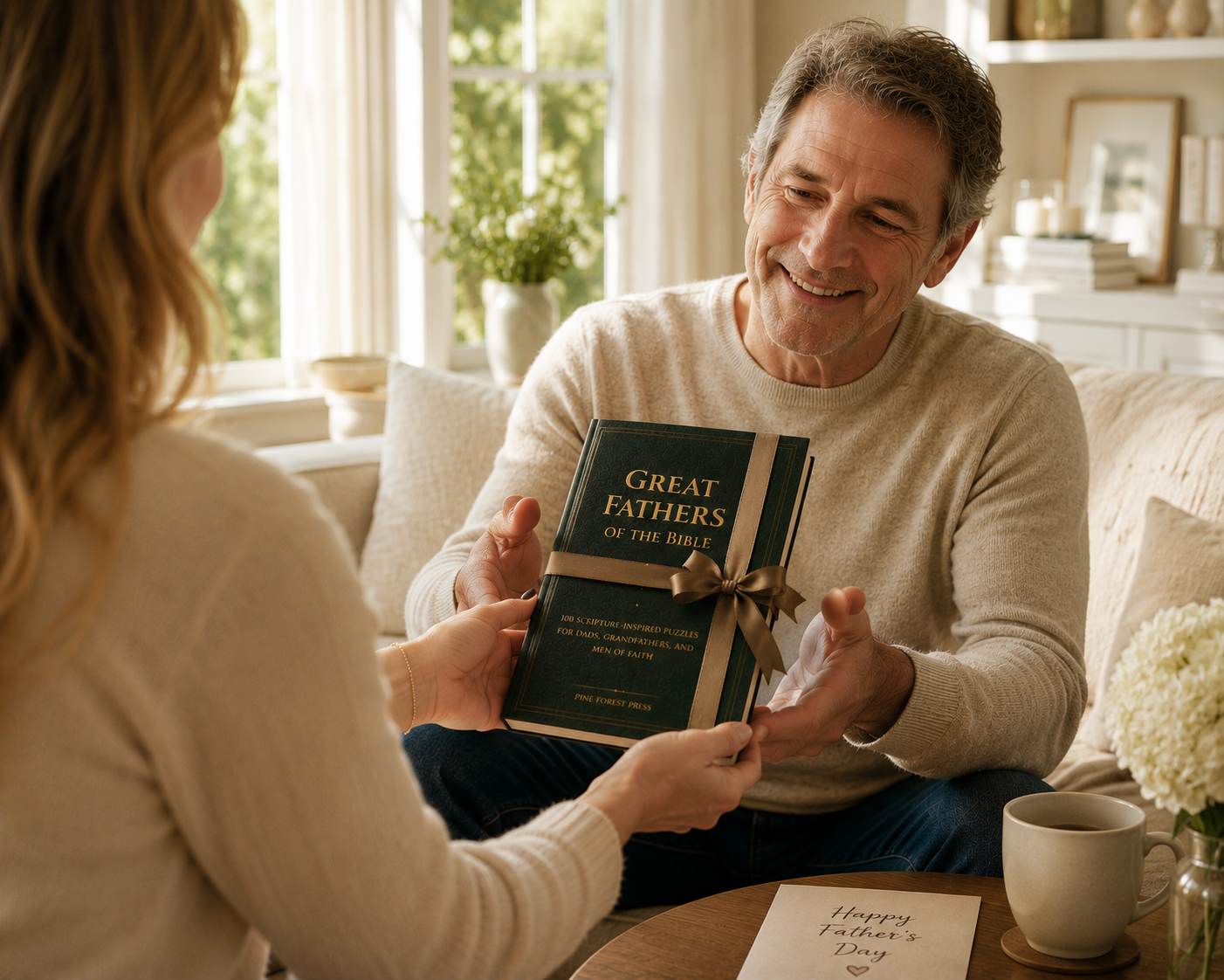 A father receiving the book as a Father's Day gift